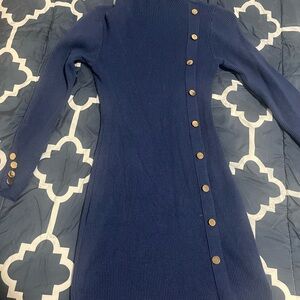 SHEIN Blue Long Sleeve Button Dress
